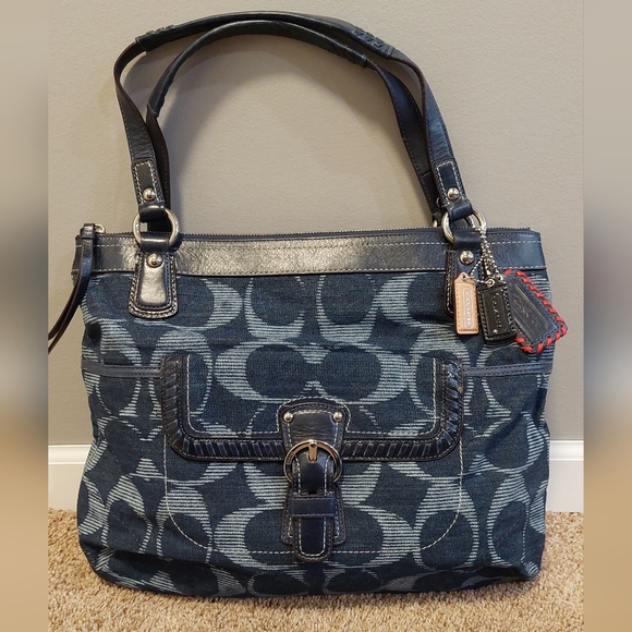 COACH Poppy Glam Signature Denim Tote - Picture 2 of 16
